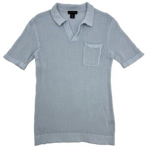 Art of Rhetoric Light Blue Open Knit Short Sleeve Polo Sweater 100% Cotton